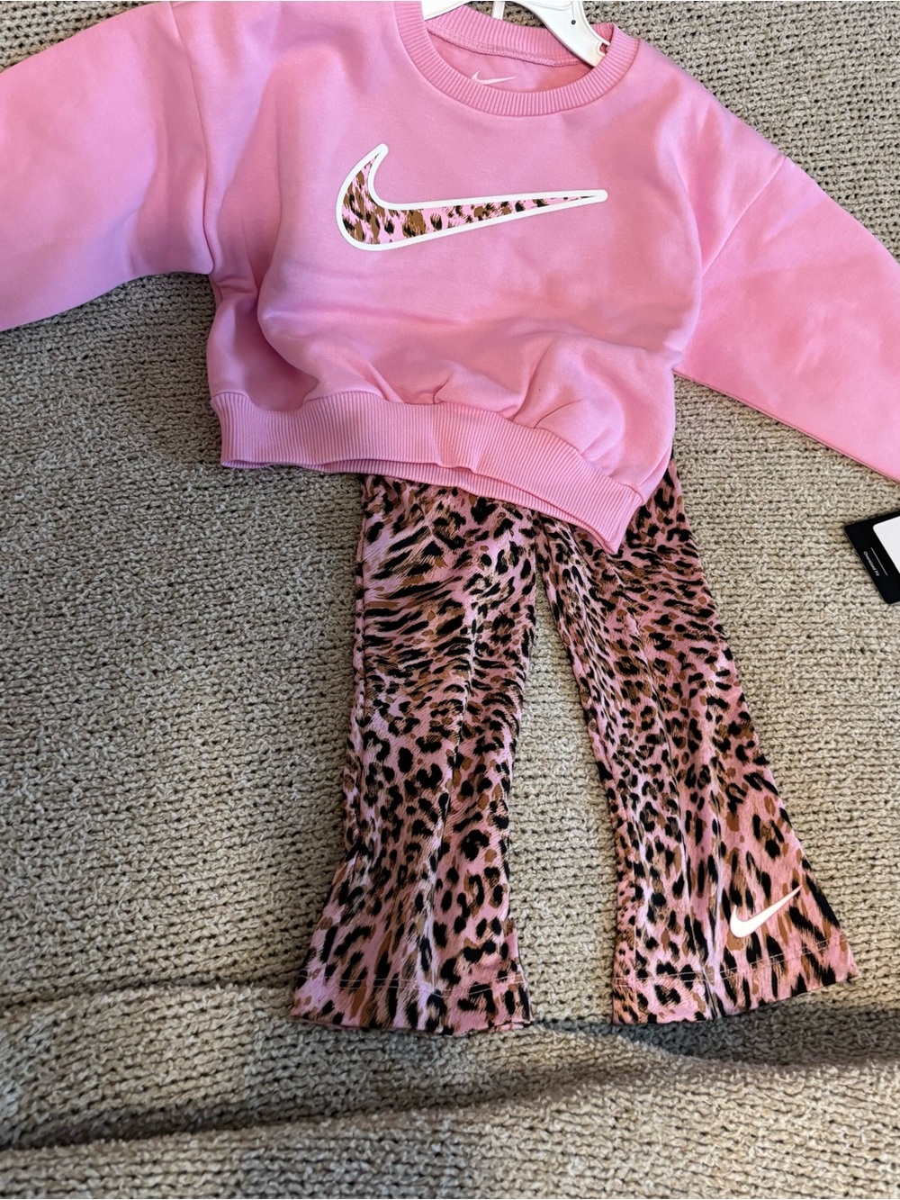 Nike Pink Leopard Print Flare Leggings for Kids